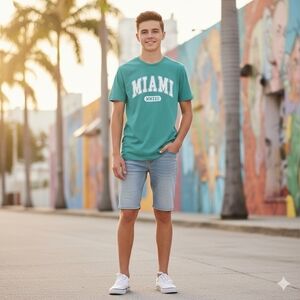 Art Class Boys Miami Short Sleeve Graphic T-shirt Green Size XL (16)